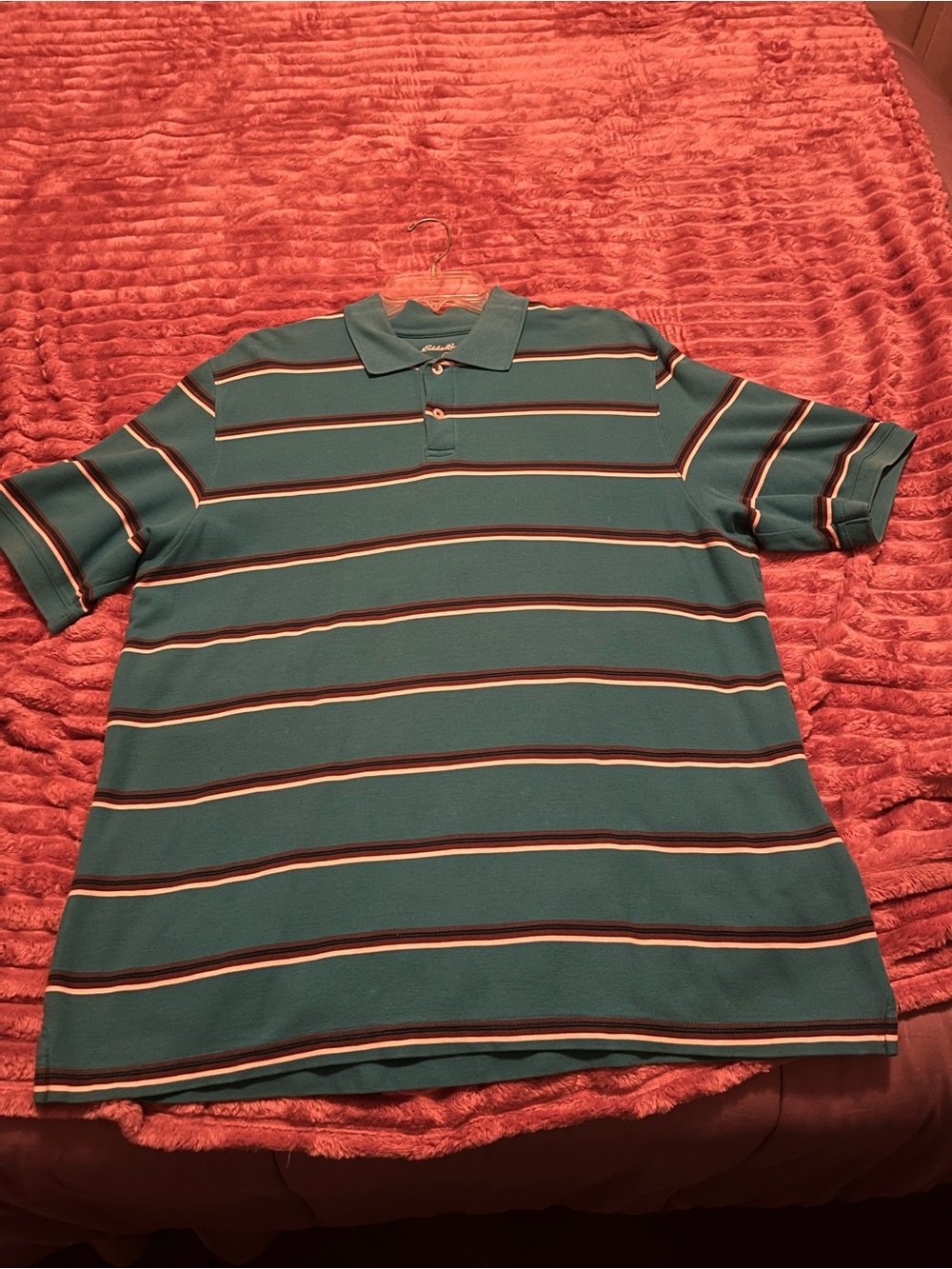 Eddie Bauer Teal Polo with White and Black Stripes